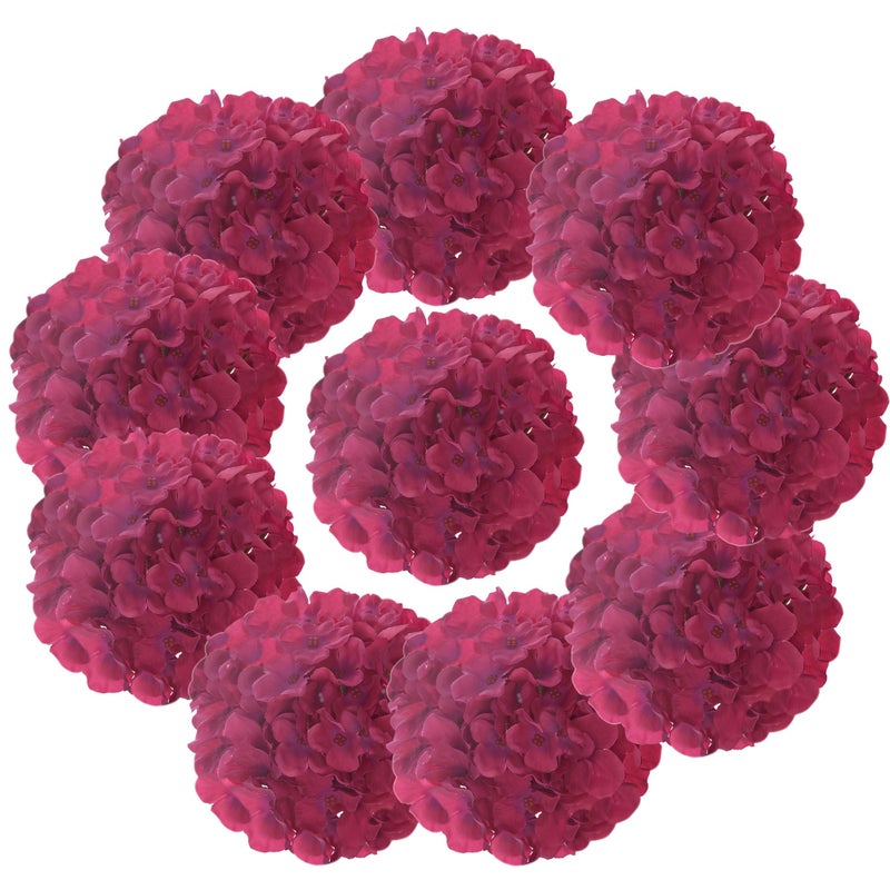 LUSHIDI Silk Hydrangea Heads with Stems Artificial Flowers Heads for Home Wedding Decor,Pack of 10 (Fuschia) - Image 1